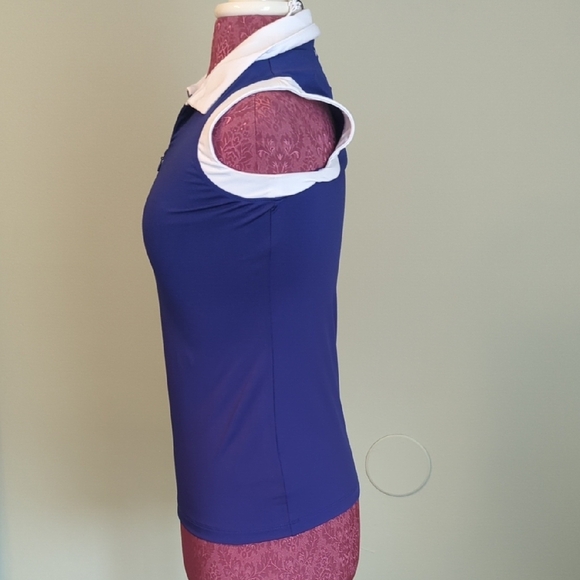 NWT Tommy Bahama Golf Blue and White Sleeveless Half Zip Polo, US XS - Picture 2 of 8